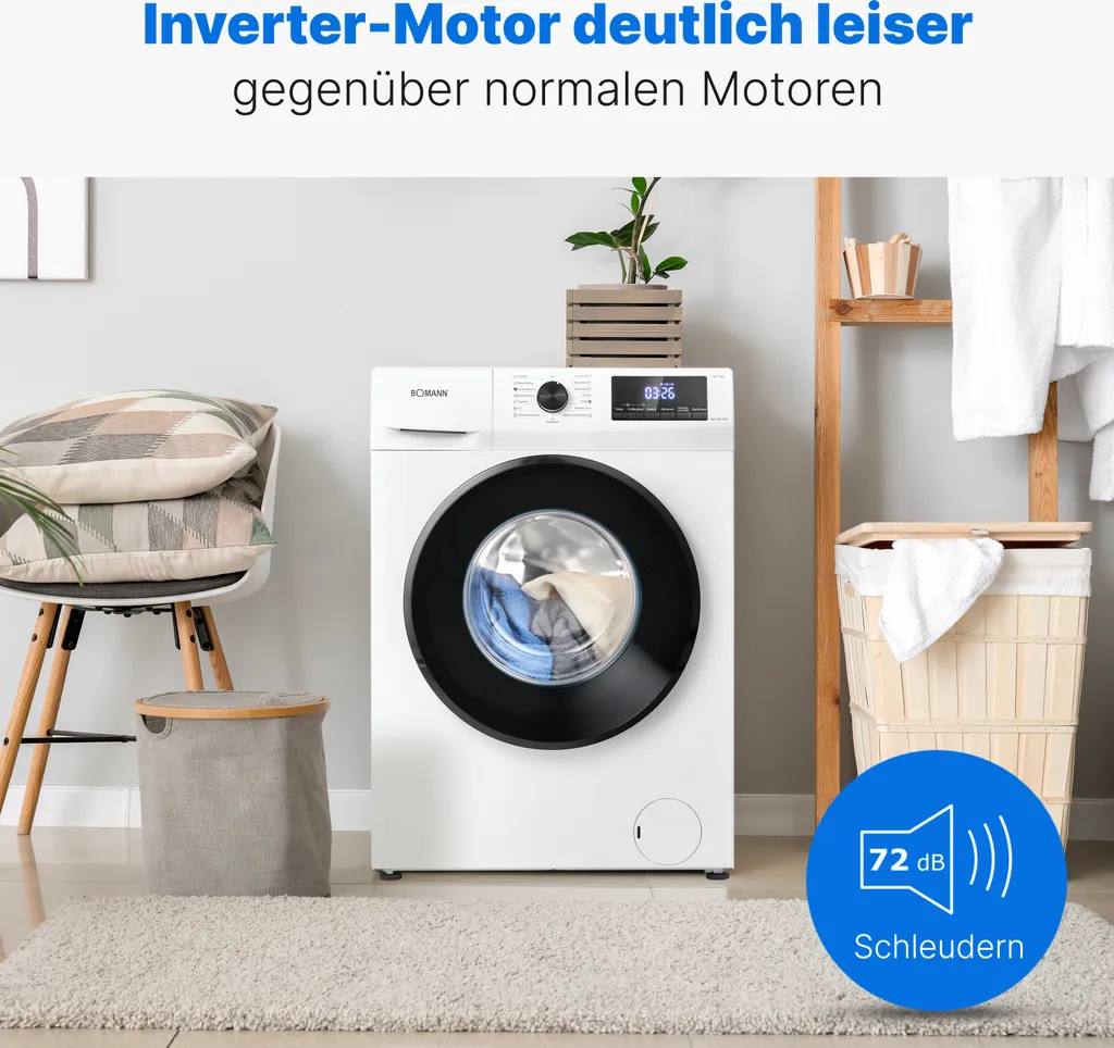 Bomann® Waschmaschine 8kg Mit Max. 1400 U/min - Effizienter, Leiser Und Langlebiger Invertermotor, 15 Waschprogrammen, Und Endzweitvorwahl, Washing Machine Mit Dampffunktion - WA 7185 5 Bomann® Waschmaschine 8kg Mit Max. 1400 U/min - Effizienter, Leiser Und Langlebiger Invertermotor, 15 Waschprogrammen, Und Endzweitvorwahl, Washing Machine Mit Dampffunktion - WA 7185 – Bild 3