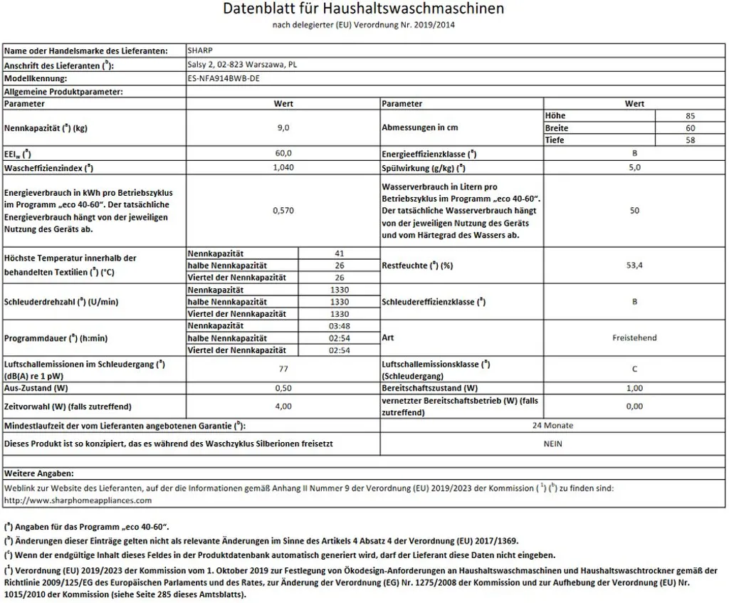 Waschmaschine Frontlader AquaStop Inverter Motor 9kg SHARP ES-NFA914BWB-DE 10 Waschmaschine Frontlader AquaStop Inverter Motor 9kg SHARP ES-NFA914BWB-DE – Bild 8