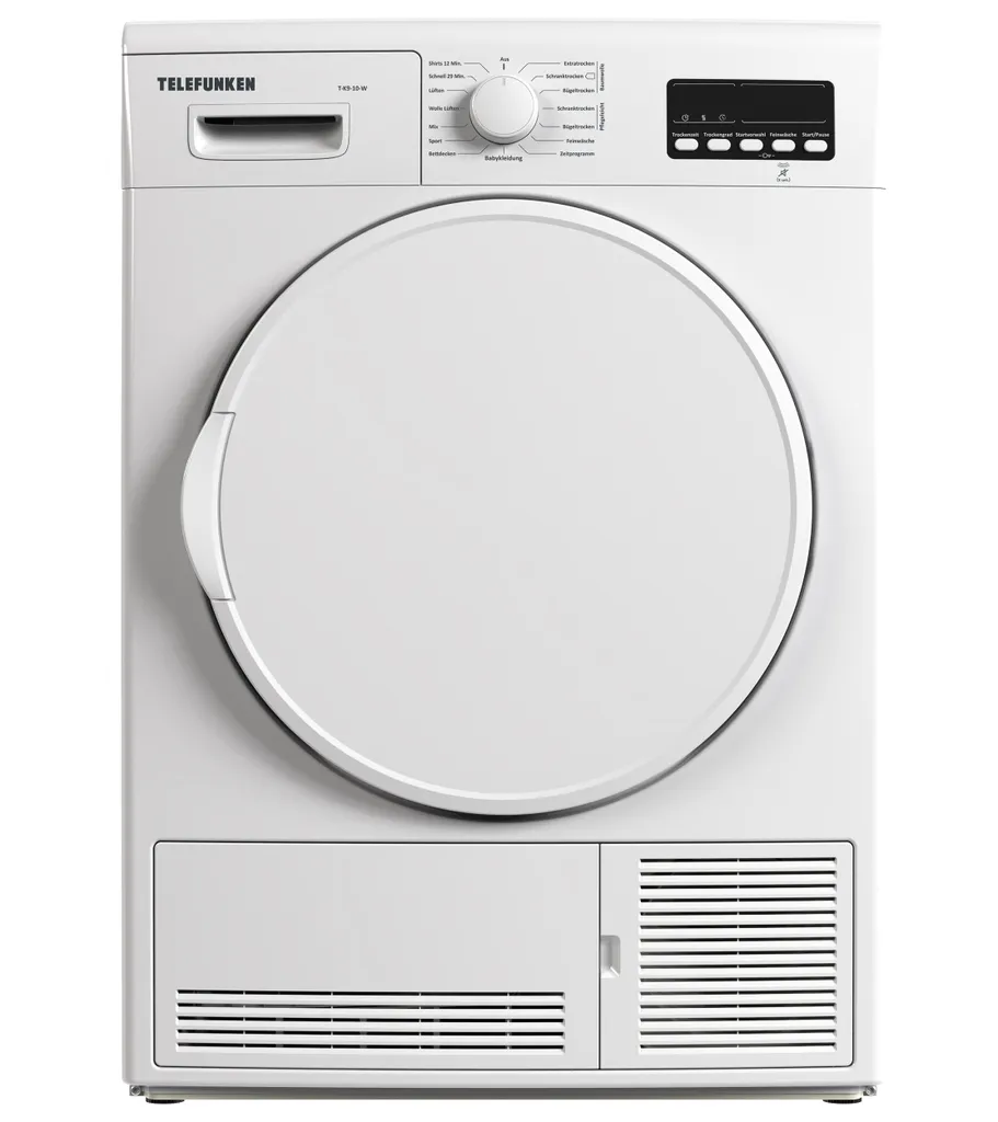 Telefunken T-K9-10-W Kondenstrockner / 9kg Trockner Mit 15 Programmen, Knitterschutz & Reversierenden Trommelbewegungen, Weiß 3 Telefunken T-K9-10-W Kondenstrockner / 9kg Trockner Mit 15 Programmen, Knitterschutz & Reversierenden Trommelbewegungen, Weiß