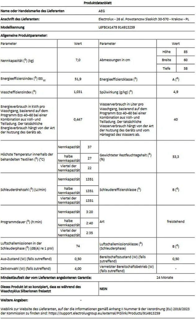 AEG - L6FBC41478 - Waschmaschine - 7 Kg 9 AEG - L6FBC41478 - Waschmaschine - 7 Kg – Bild 7