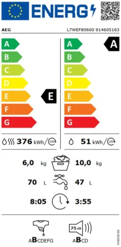 AEG L7WEF80600 Waschtrockner / 10 Kg Waschen / 6 Kg Trocknen / E / Energiesparend / Nachlegefunktion / ProSteam - Auffrischfunktion / Kindersicherung / 1600 U/min [] -Hoovery Geschaft 183c7bfd45b8a4da0f24b9b3a4a0daaf