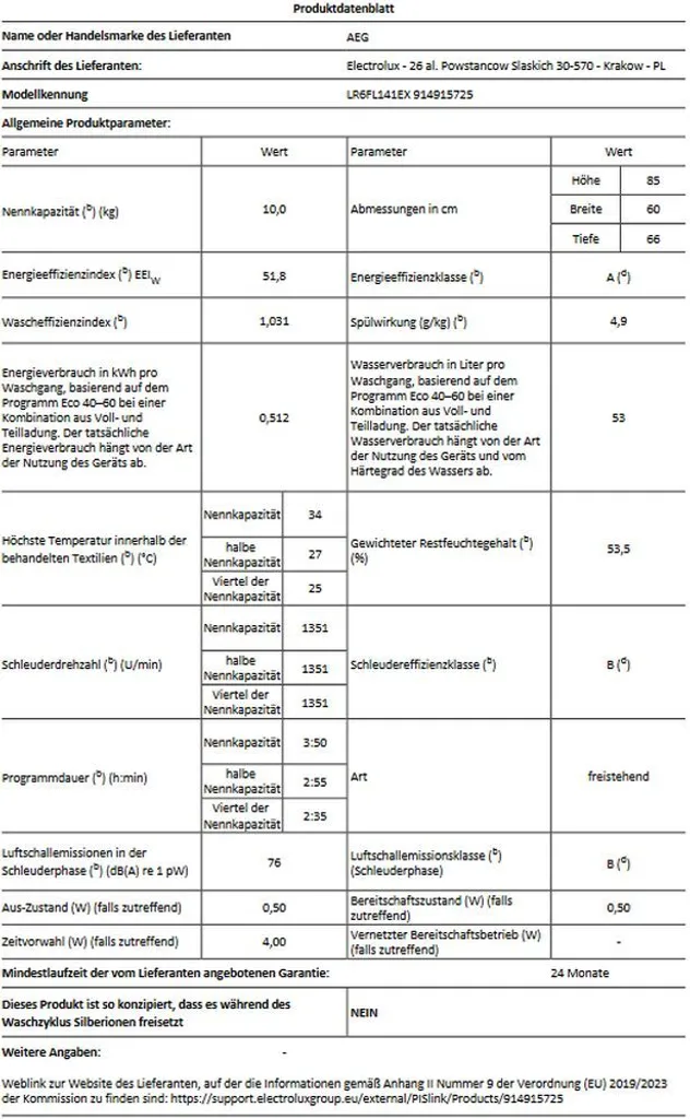 AEG - LR6FL141EX - Waschmaschine - 10 Kg 9 AEG - LR6FL141EX - Waschmaschine - 10 Kg – Bild 7