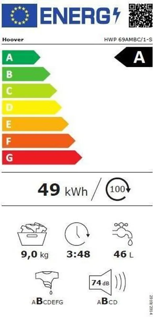 Waschmaschine 0-1600 U/min 9kg Wi-Fi + Bluetooth Steam HOOVER HWP 69AMBC/1-S 7 Waschmaschine 0-1600 U/min 9kg Wi-Fi + Bluetooth Steam HOOVER HWP 69AMBC/1-S – Bild 5
