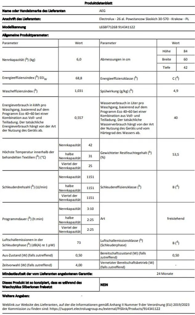 AEG - L6SBF71268- Waschmaschine - 6 Kg - Slim Line 9 AEG - L6SBF71268- Waschmaschine - 6 Kg - Slim Line – Bild 7