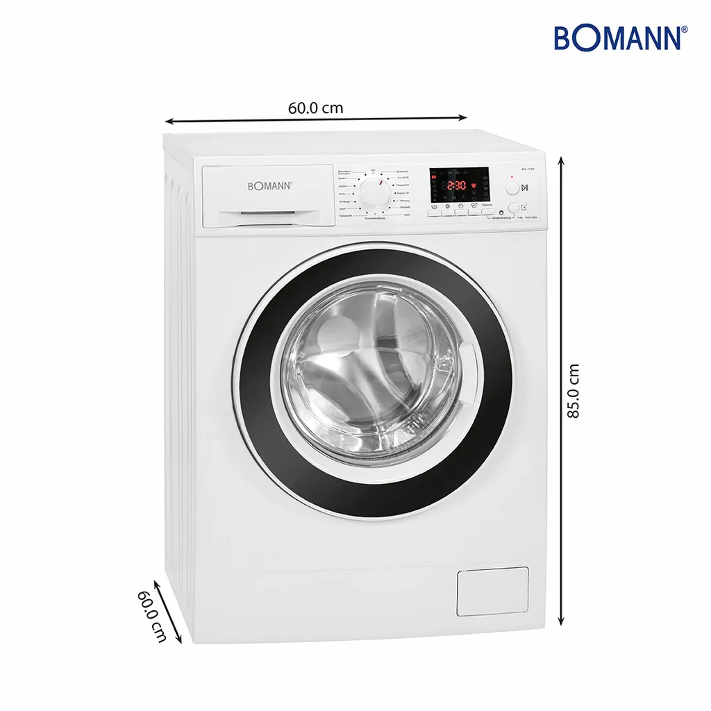 Bomann WA 7192 Waschmaschine Weiß, 9 Kg, 15 Waschprogramme, 1.400 U/min, LED-Display/Kontrollanzeigen, Frontlader 7 Bomann WA 7192 Waschmaschine Weiß, 9 Kg, 15 Waschprogramme, 1.400 U/min, LED-Display/Kontrollanzeigen, Frontlader – Bild 5