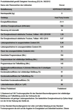 HOOVER NDPEH9A3TCBEXMSS WÄRMEPUMPENTROCKNER H-DRY500 Füllmenge 1-9 Kg 21 HOOVER NDPEH9A3TCBEXMSS WÄRMEPUMPENTROCKNER H-DRY500 Füllmenge 1-9 Kg -Hoovery Geschaft 3ec33e62b46ab6bbd0d0c81b47a83605