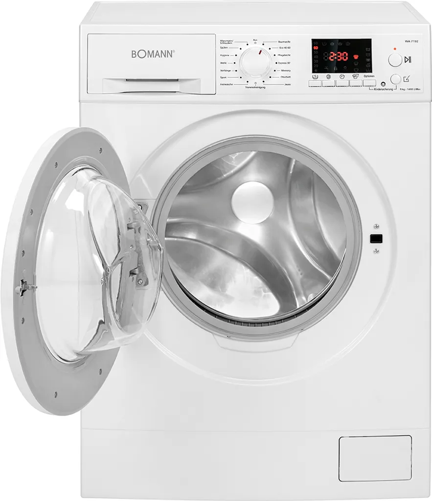 Bomann WA 7192 Waschmaschine Weiß, 9 Kg, 15 Waschprogramme, 1.400 U/min, LED-Display/Kontrollanzeigen, Frontlader 4 Bomann WA 7192 Waschmaschine Weiß, 9 Kg, 15 Waschprogramme, 1.400 U/min, LED-Display/Kontrollanzeigen, Frontlader – Bild 2