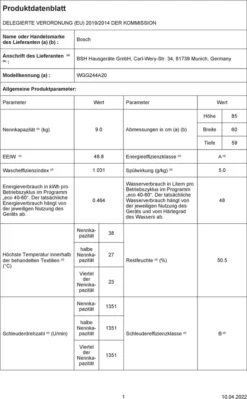 Bosch Serie | 6,Waschmaschine Frontlader 9 Kg 1400 U/min. WGG244A20 21 Bosch Serie | 6,Waschmaschine Frontlader 9 Kg 1400 U/min. WGG244A20 -Hoovery Geschaft 46d66a4545190b89e2aec5b71e34b616