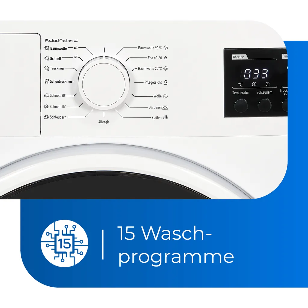 Exquisit Waschtrockner WT8614-060D Weiss | Display | Kurzprogramm | Startzeitvorwahl 5 Exquisit Waschtrockner WT8614-060D Weiss | Display | Kurzprogramm | Startzeitvorwahl – Bild 3