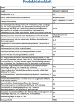 AEG T9ECOWP Wäschetrockner Freistehend Frontlader 8 Kg Weiß -Hoovery Geschaft 9b31368da277e68c396fe6480873792b