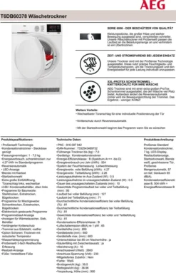 AEG - T6DB60378 - Kondenstrockner - 7 Kg -Hoovery Geschaft a369da4fde3da192859f66dcd8b033f9
