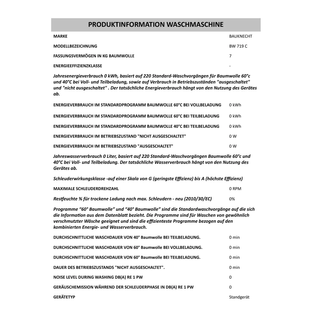 BAUKNECHT BW 719 C Waschmaschine Frontlader 7 KG 7 BAUKNECHT BW 719 C Waschmaschine Frontlader 7 KG – Bild 5