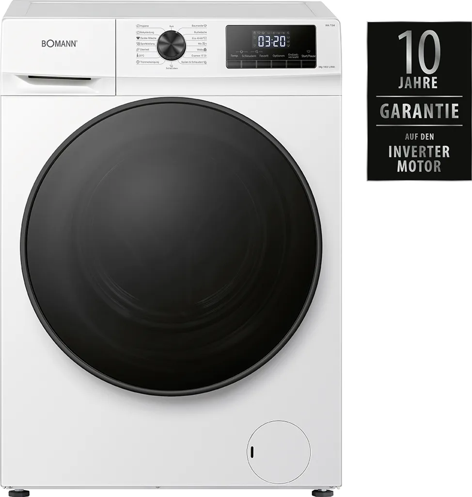 Bomann WA 7194 Waschmaschine, 9kg, Invertermotor, 15 Programme, 1.400 U/min.(max), LED-Display, Kindersicherung, Dampffunktion, Weiß 4 Bomann WA 7194 Waschmaschine, 9kg, Invertermotor, 15 Programme, 1.400 U/min.(max), LED-Display, Kindersicherung, Dampffunktion, Weiß – Bild 2