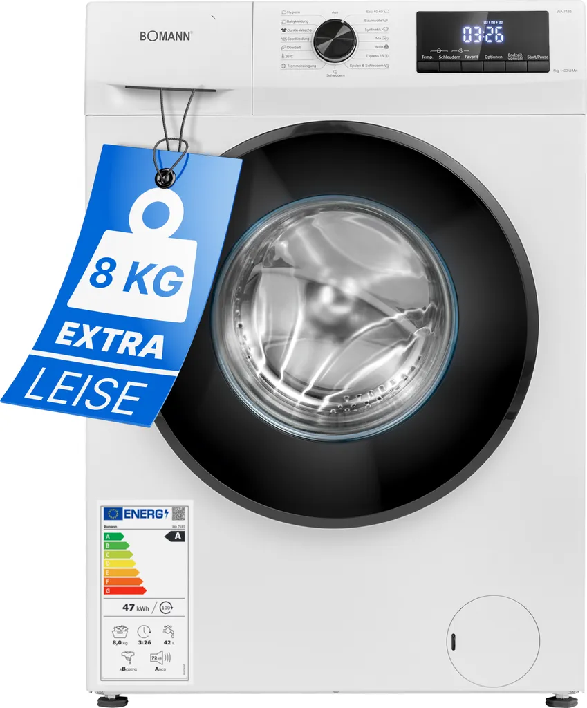 Bomann® Waschmaschine 8kg Mit Max. 1400 U/min - Effizienter, Leiser Und Langlebiger Invertermotor, 15 Waschprogrammen, Und Endzweitvorwahl, Washing Machine Mit Dampffunktion - WA 7185 3 Bomann® Waschmaschine 8kg Mit Max. 1400 U/min - Effizienter, Leiser Und Langlebiger Invertermotor, 15 Waschprogrammen, Und Endzweitvorwahl, Washing Machine Mit Dampffunktion - WA 7185