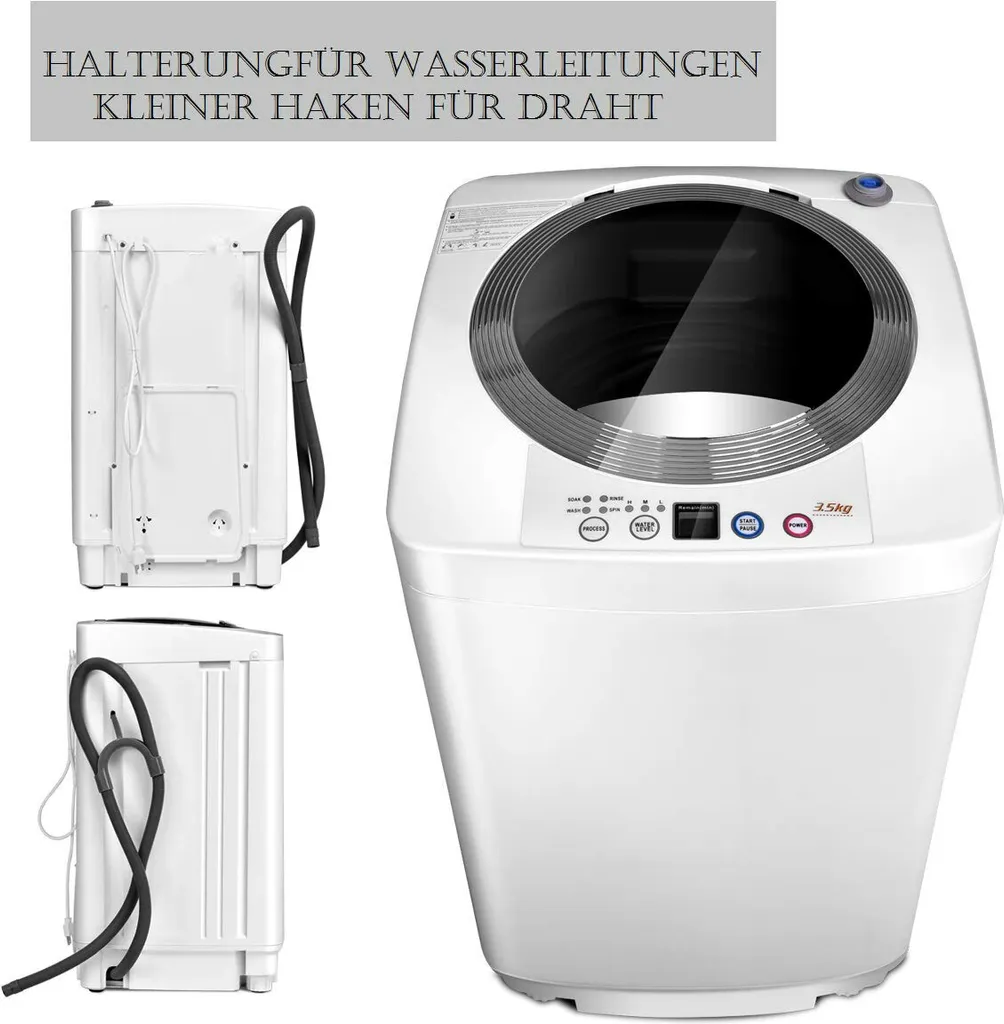 COSTWAY Waschmaschine, Toplader, Waschvollautomat Miniwaschmaschine, 3,5kg Kapazität, 7 Programme, Pump, LED-Anzeige, 7 COSTWAY Waschmaschine, Toplader, Waschvollautomat Miniwaschmaschine, 3,5kg Kapazität, 7 Programme, Pump, LED-Anzeige, – Bild 5