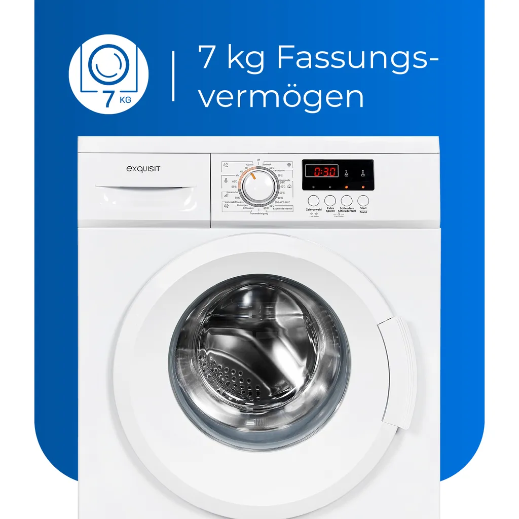 Exquisit Waschmaschine WA7014-030E Weiss | 7 Kg Fassungsvermögen | Weiß 6 Exquisit Waschmaschine WA7014-030E Weiss | 7 Kg Fassungsvermögen | Weiß – Bild 4