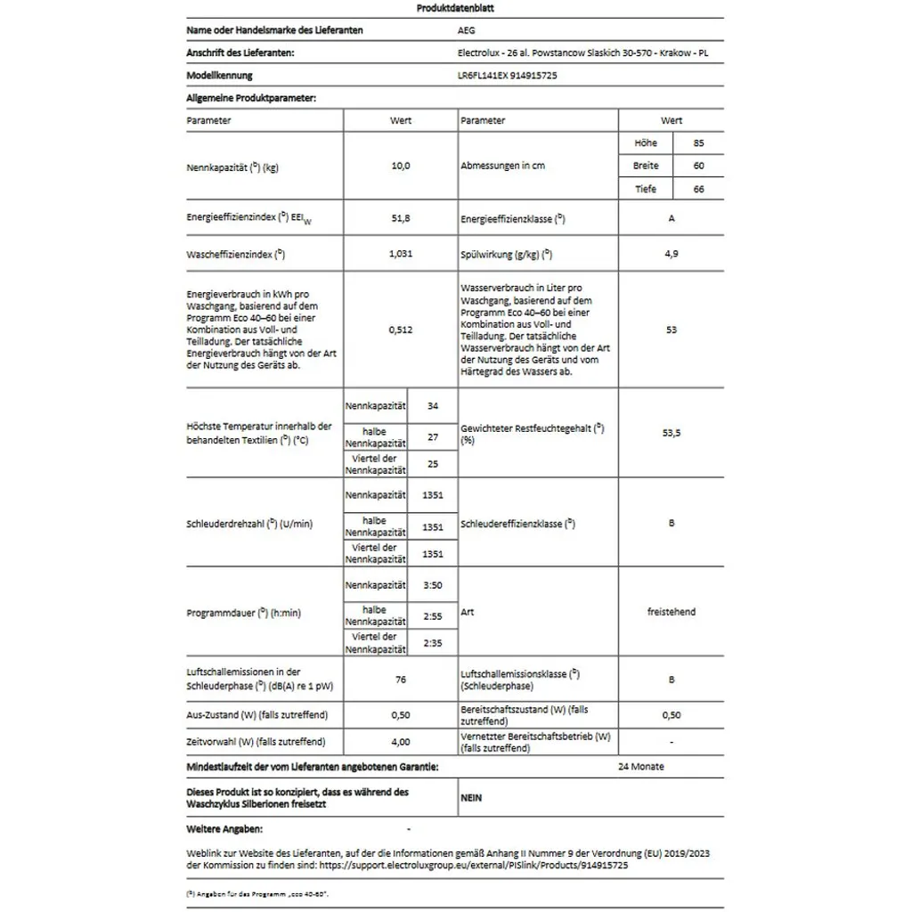 AEG - LR6FL141EX - Waschmaschine - 10 Kg 11 AEG - LR6FL141EX - Waschmaschine - 10 Kg – Bild 9