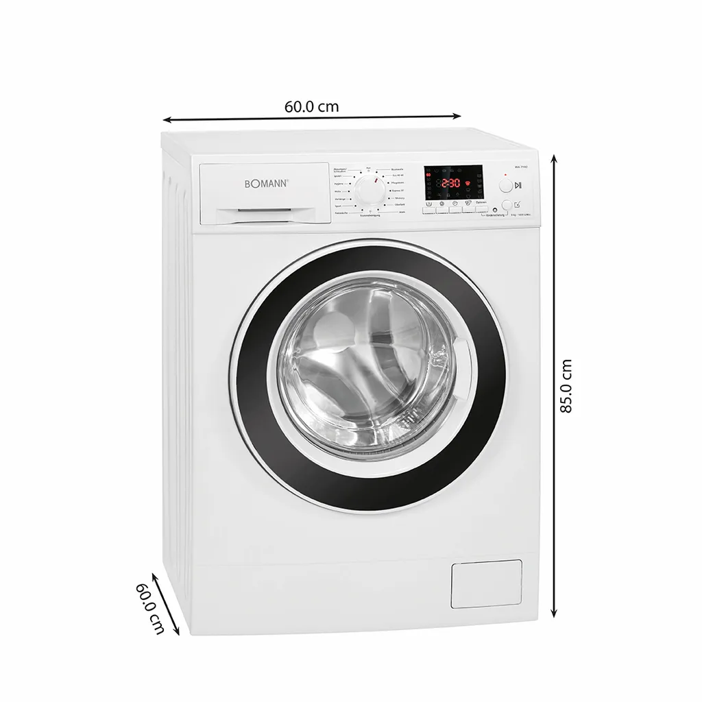 Bomann WA 7192 Waschmaschine Weiß, 9 Kg, 15 Waschprogramme, 1.400 U/min, LED-Display/Kontrollanzeigen, Frontlader 6 Bomann WA 7192 Waschmaschine Weiß, 9 Kg, 15 Waschprogramme, 1.400 U/min, LED-Display/Kontrollanzeigen, Frontlader – Bild 4